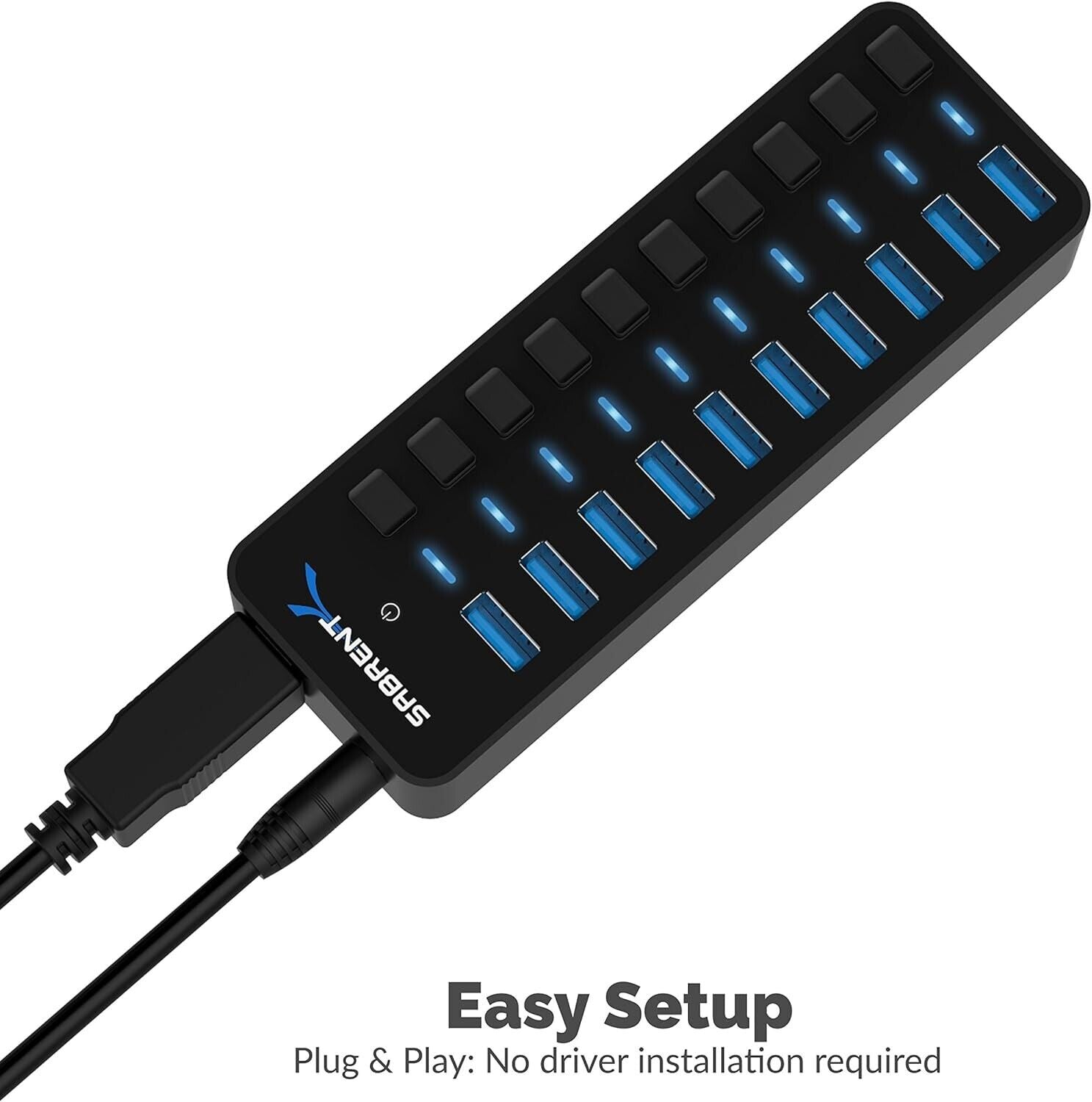 Sabrent HB-BU10 10 Ports USB 3.0 HUB w Individual Switches & LEDS PC Windows MAC