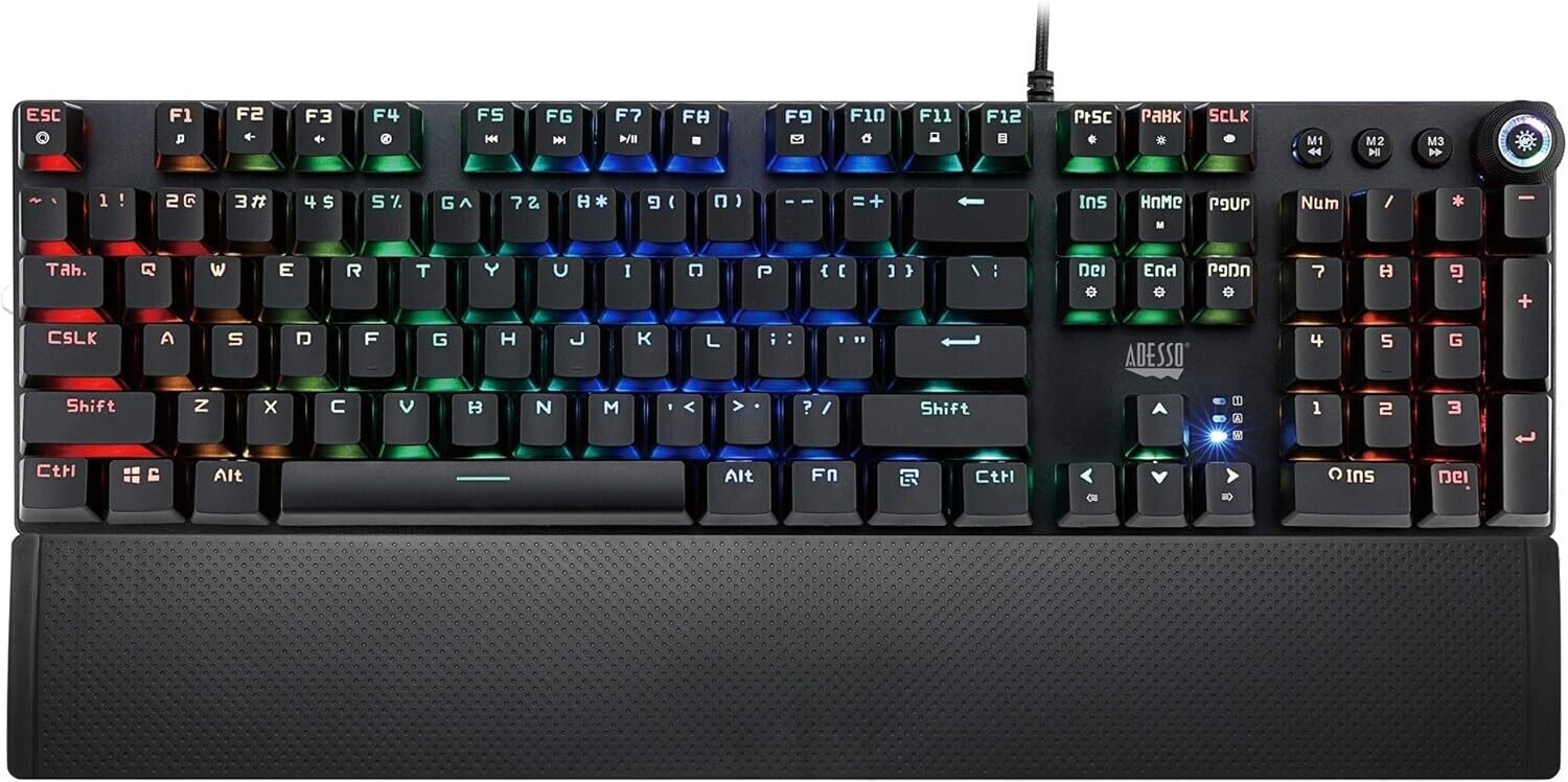 Adesso AKB-650EB RGB Programmable Mech Gaming Keyboard w Detachable Mag Palmrest