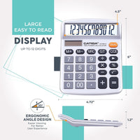 Adesso CD-2786S Catiga 12 Digits Basic Solar Calculater Convenient Buttons Silvr