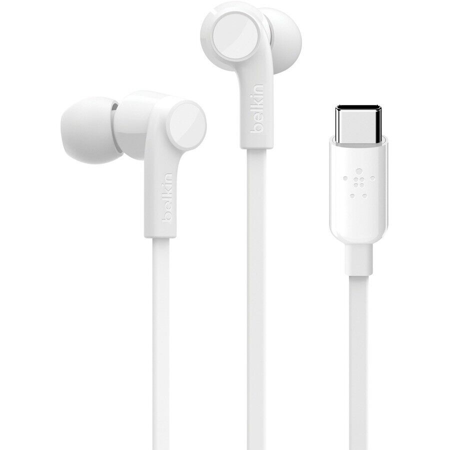 Belkin G3H0002BTWHT 4FT USB-C SoundForm Wired WHITE EarBuds w 3 Extra Ear Tips