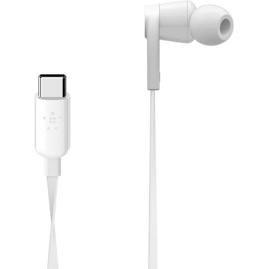 Belkin G3H0002BTWHT 4FT USB-C SoundForm Wired WHITE EarBuds w 3 Extra Ear Tips