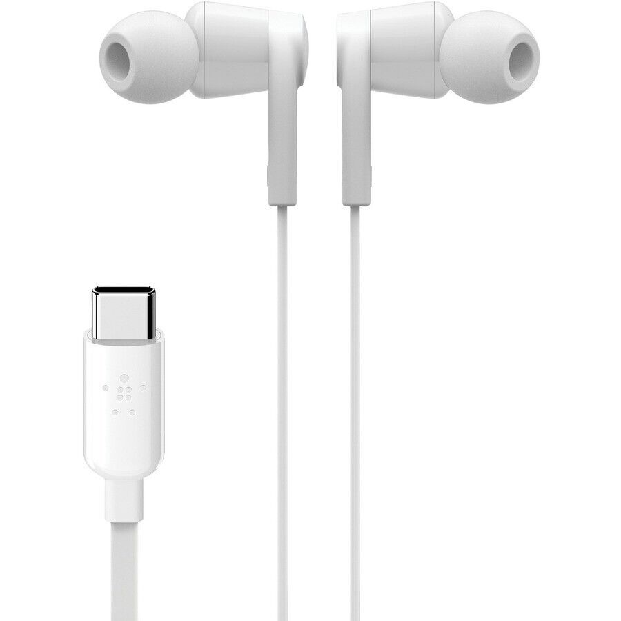 Belkin G3H0002BTWHT 4FT USB-C SoundForm Wired WHITE EarBuds w 3 Extra Ear Tips