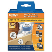 Brother DK1219 .5" Small Round Paper White Labels 1200/Roll Direct Thermal