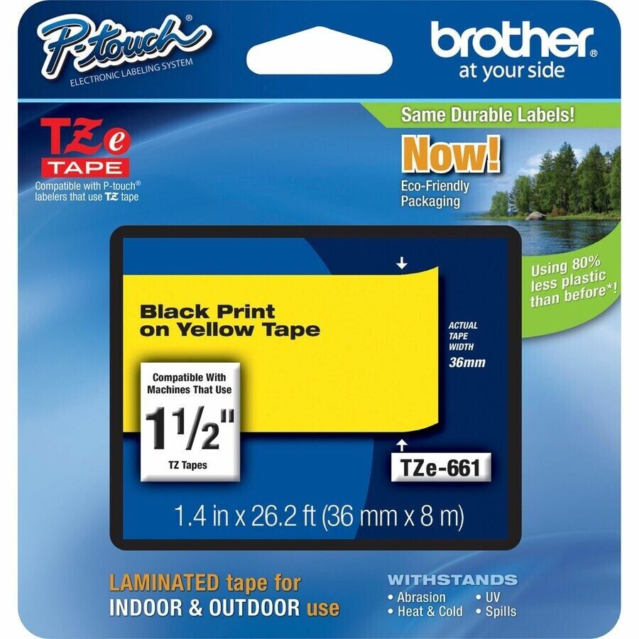 Brother TZE661 P-Touch 1-1/2"x26.2' BLACK on YELLOW Laminated Label Tape Cartrdg