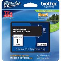 Brother TZE355 P-Touch 1"x26.2' WHITE on BLACK Laminated Label Tape Cartridge