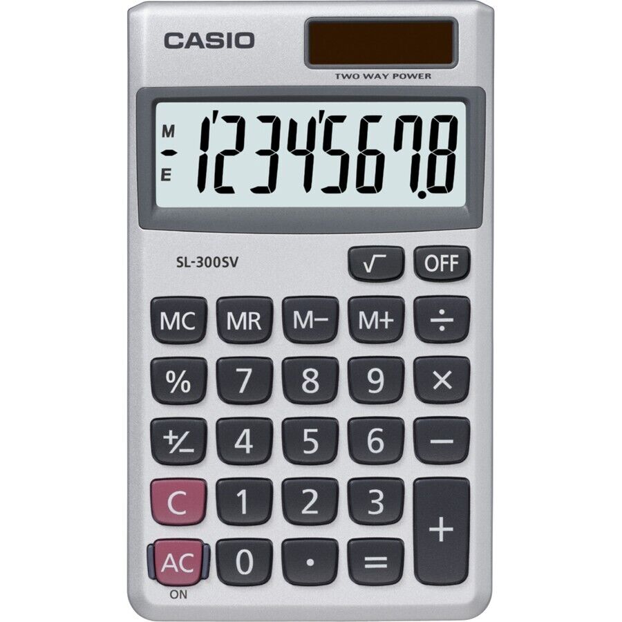 Casio SL-300SV Solar Battery 1 Line Large 8 Digits LCD Pocket Desktop Calculator