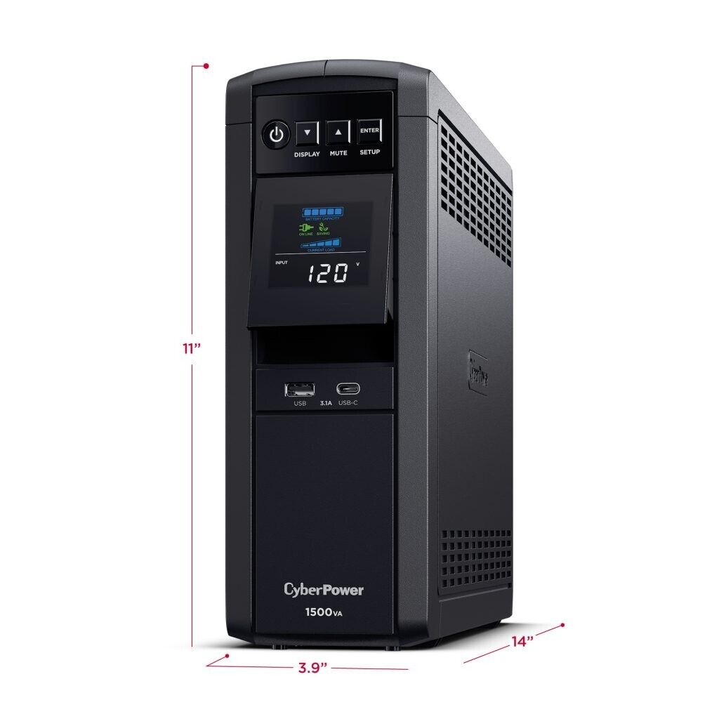 CyberPower CP1500PFCLCD 6+6 Outlets Sinewave UPS System 1500VA 1000W 1445J w 5FT