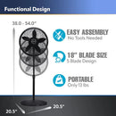 Lasko 1827 Pedestal Elegance Fan 3 Speed 18" Adjustable Height Portable BLACK