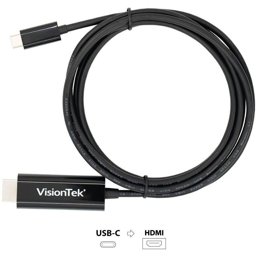 Visiontek 901219 6.6FT USB-C to HDMI M/M 4K Thunderbolt 3 Black Data Video Cable