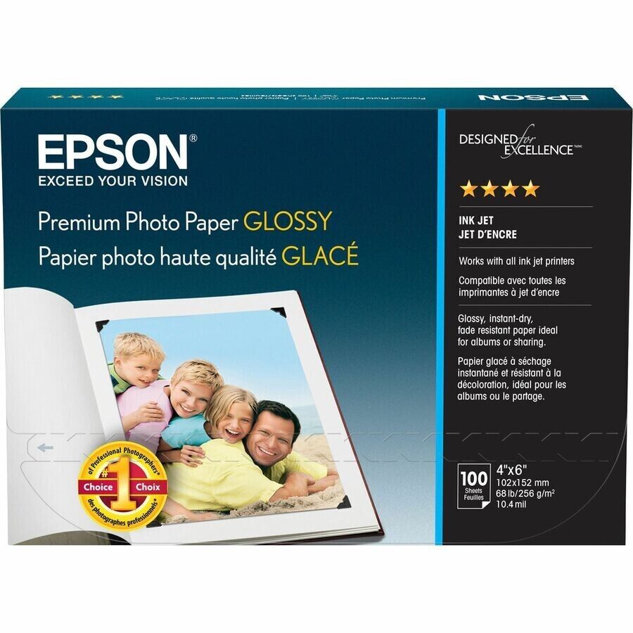 Epson S041727 4"x6" 68lb High Gloss InkJet Photo Paper 92 Brightness 100/Pack