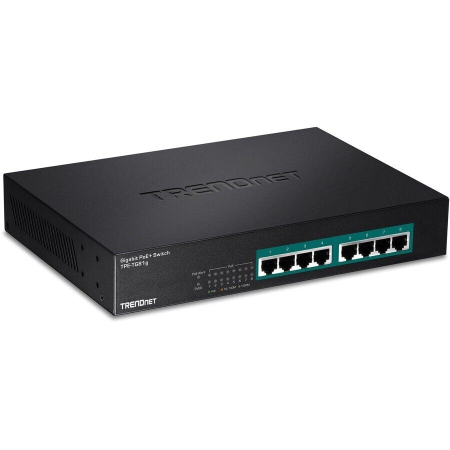 TRENDnet TPE-TG81g 8 Port Gigabit PoE+ Unmanaged Switch 110W Power Budget Metal