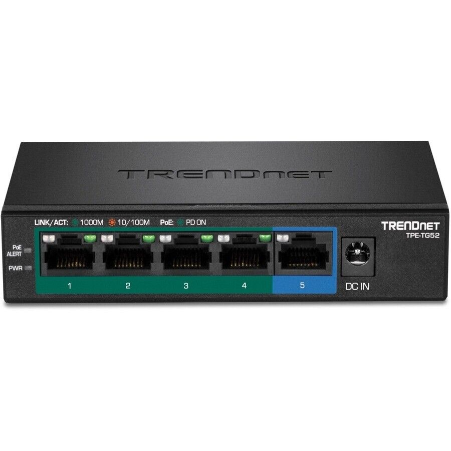 TRENDnet TPE-TG52 5 Port Gigabit Unmanaged Switch 4 Port PoE+ 32W Budget Metal