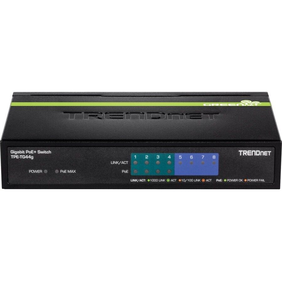 TRENDnet TPE-TG44g 8 Port Gigabit Unmanaged Switch 4 Port PoE+ 61W Budget Metal