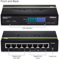 TRENDnet TPE-TG44g 8 Port Gigabit Unmanaged Switch 4 Port PoE+ 61W Budget Metal