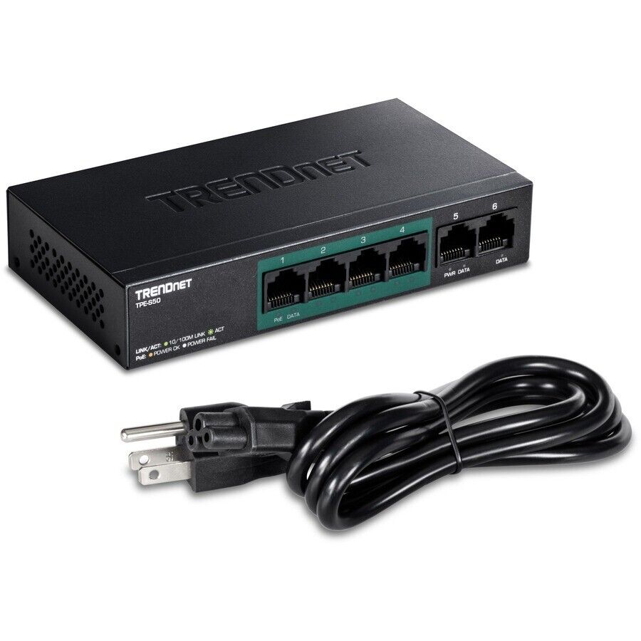 TRENDnet TPE-S50 6 Port 10/1000 4x PoE Switch 60W Budget Metal Case Fanless