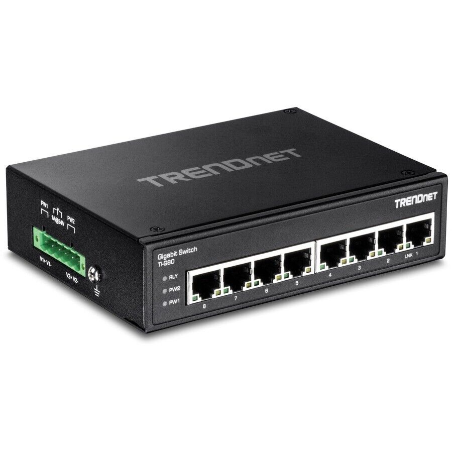 TRENDnet TI-G80 8 Port Hardened Industrial DIN Rail Gigabit Switch Metal Case