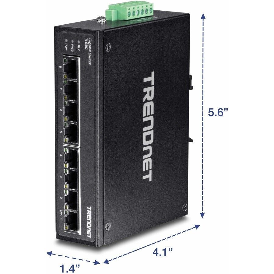 TRENDnet TI-G80 8 Port Hardened Industrial DIN Rail Gigabit Switch Metal Case