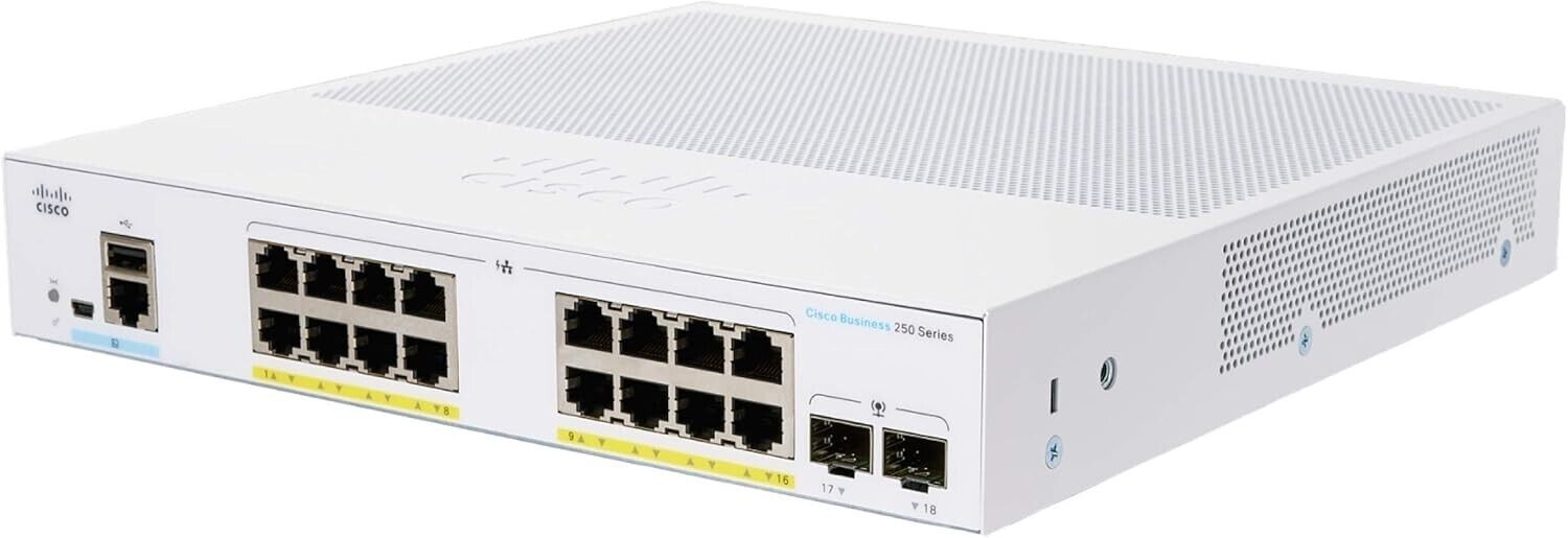 Cisco CBS250-16P-2G-NA 16 Giga PoE+ 2 Giga Exp 2 SFP Managed Network Switch