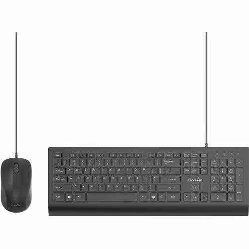 Rocstor Y10P024-B1 CK1 Wired USB 104-Key Keyboard w Contoured Mouse 1200 dpi BLK