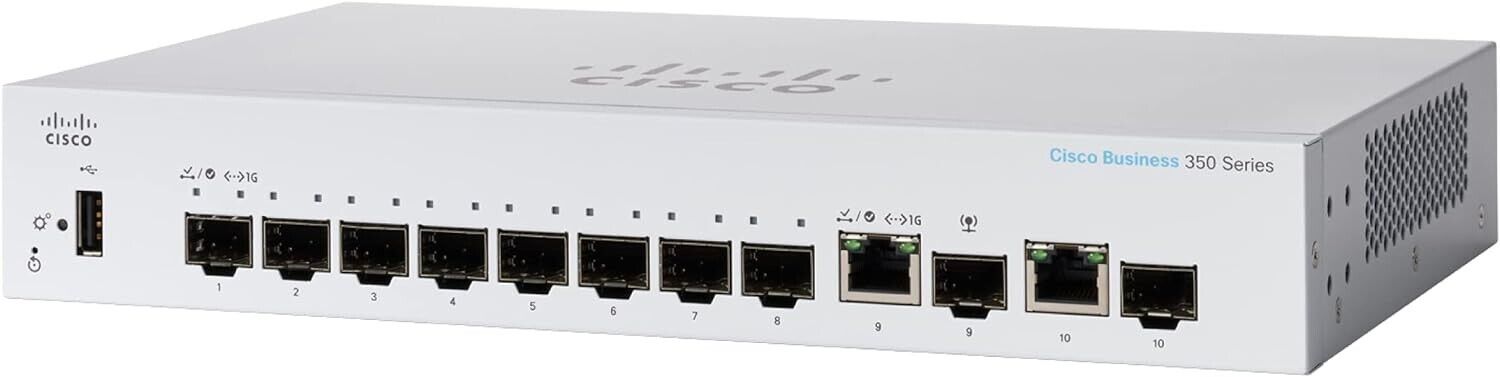 Cisco CBS350-8S-E-2G-NA 8 Gigabit SFP 2 Gigabit SFP Combo Ports Managed Switch