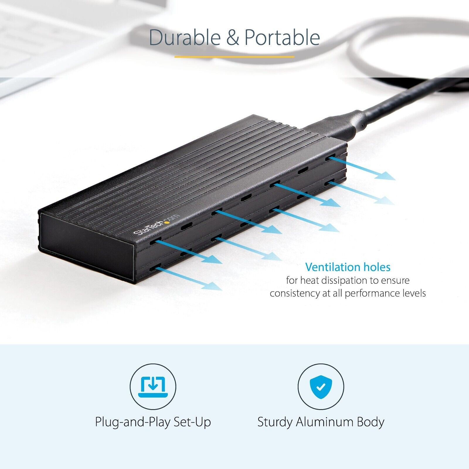 StarTech M2E1BMU31C USB C to M.2 NVMe SSD Enclosure Portable Ext Adapter Black