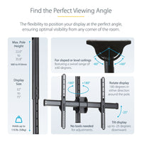 StarTech FPCEILPTBSP Full Motion Hanging TV Ceiling Mount Short Pole 32"-75"