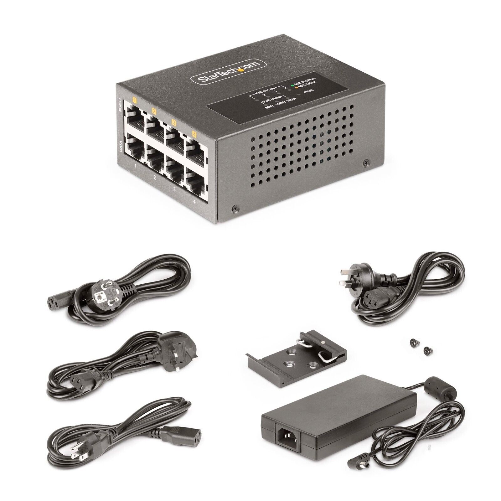 StarTech AS445C-POE-INJECTOR 8 Port 5/2.5/1G Indtl Eth Net Switch w 4 PoE++ 160W