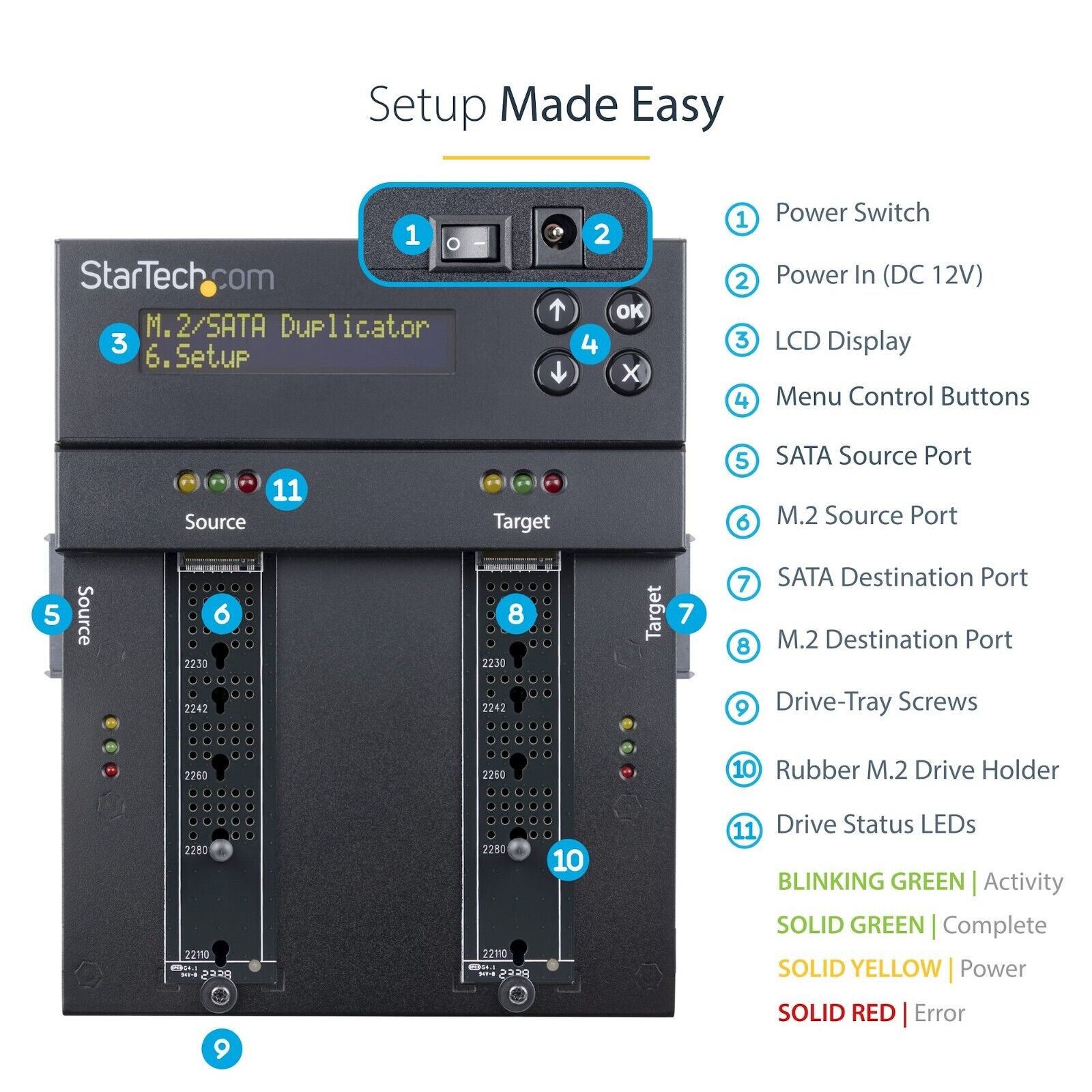 StarTech SM2DUPE11 M.2 NVMe SATA Duplicator Eraser 2.5"/3.5" Dock for SSD HDD