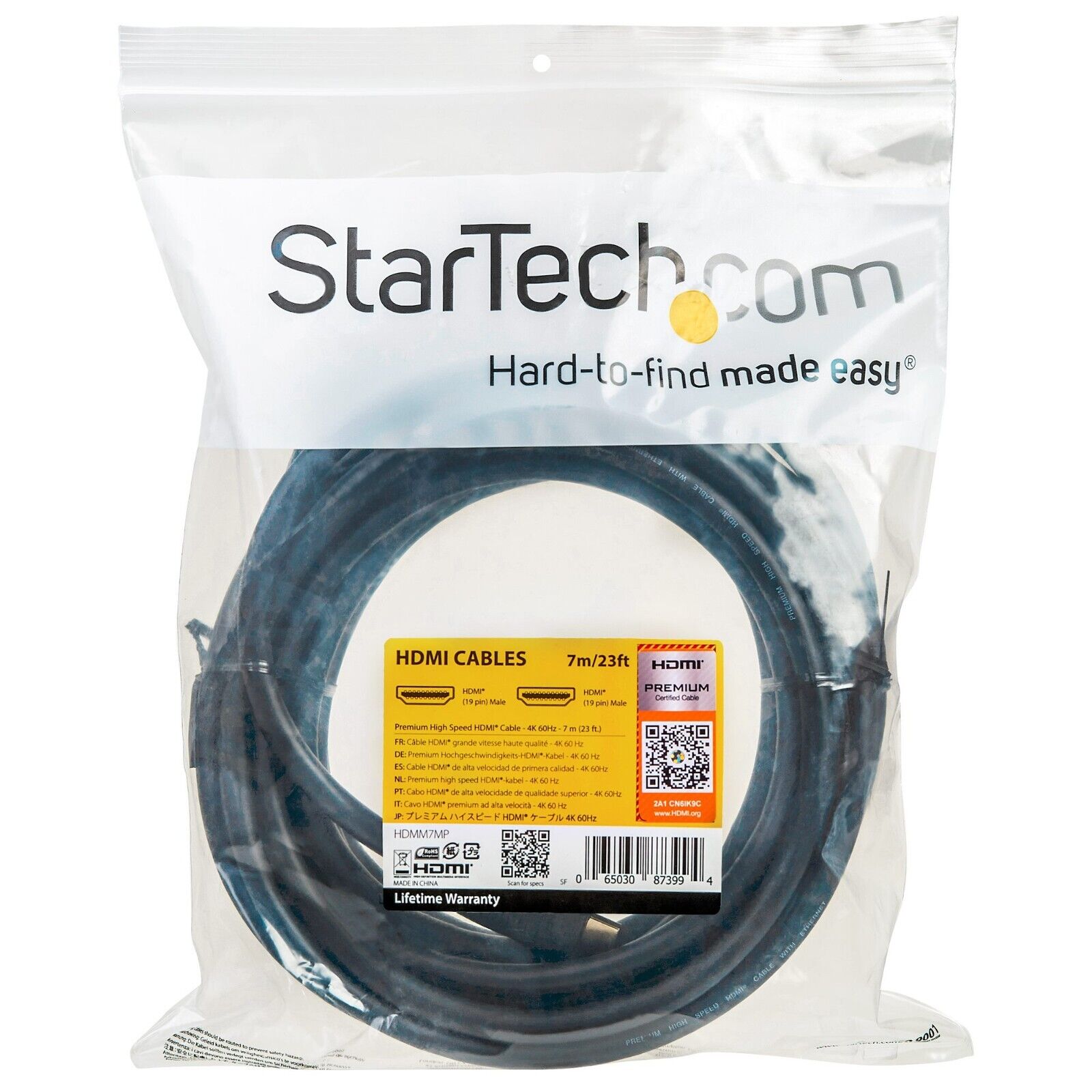 StarTech HDMM7MP 23Ft HDMI 2.0 to HDMI 4K UHD Premium Certified Cable Cord Black