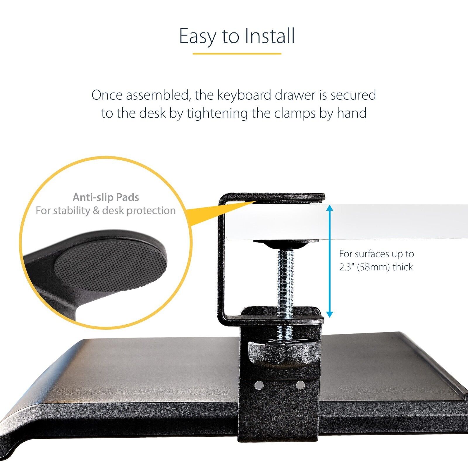 StarTech KEYBOARD-TRAY-CLAMP1 Under Desk Keyboard Tray Clamp-On Height ADJ 26lbs