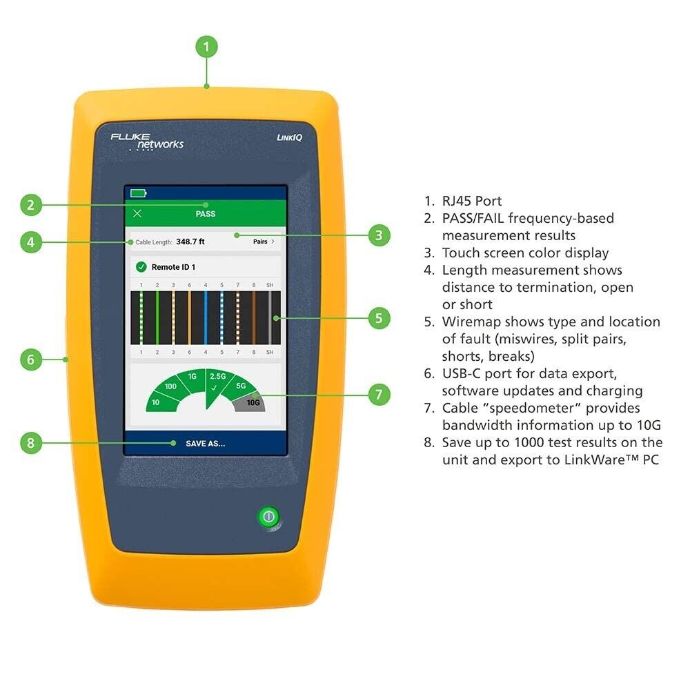 Fluke Networks LIQ-KIT 5226619 LinkIQ Cable Network 10G PoE Tester Advanced Kit