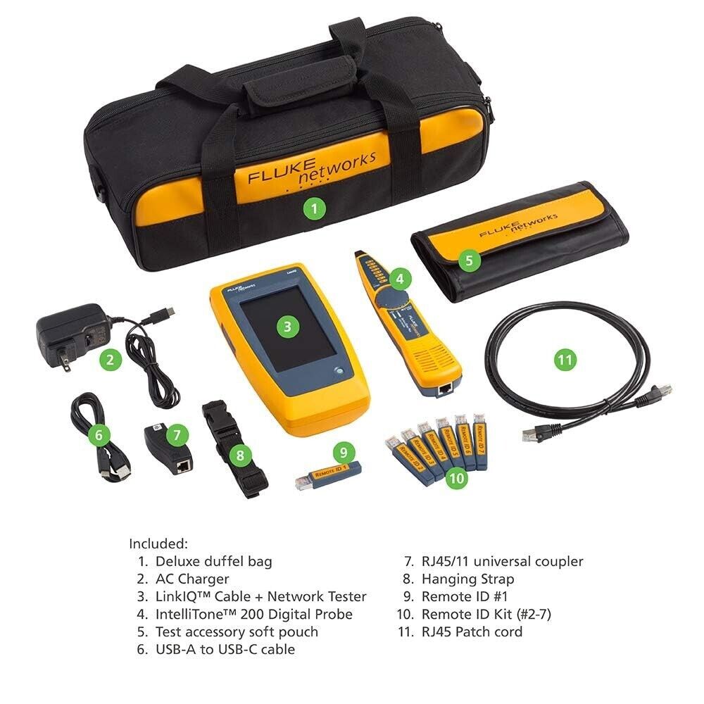 Fluke Networks LIQ-KIT 5226619 LinkIQ Cable Network 10G PoE Tester Advanced Kit