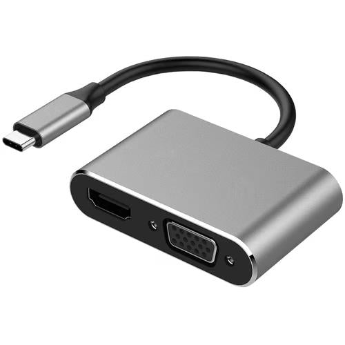 4XEM 4XUSBCHUB04 VGA HDMI 2-in-1 USB-C 4K 3840x2160 1920x1080 HUB Silver Gray