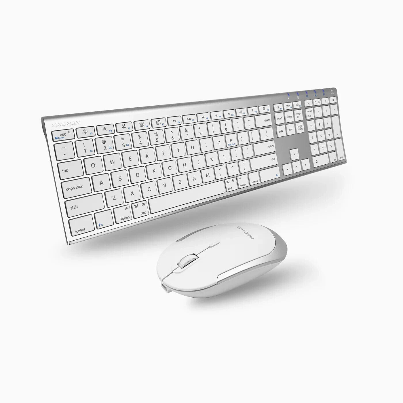 Macally ACEBTKEYACB Wireless Bluetooth Rechargeable Keyboard Mouse Alm White MAC