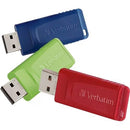 Verbatim 98703 3Pk 8GB Store N Go USB Flash Drive Red Green Blue Retractable