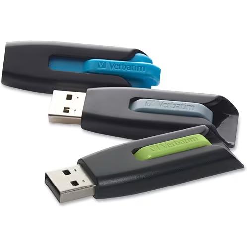 Verbatim 99126 3Pk 16GB Store N Go V3 USB 3.2 Gen1 Flash Drive Blue Green Gray