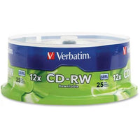 Verbatim 95155 25Pk CDRW CD-RW 4X-12X 700MB 80Min High Speed CD-RW Spindle