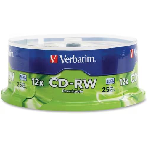 Verbatim 95155 25Pk CDRW CD-RW 4X-12X 700MB 80Min High Speed CD-RW Spindle