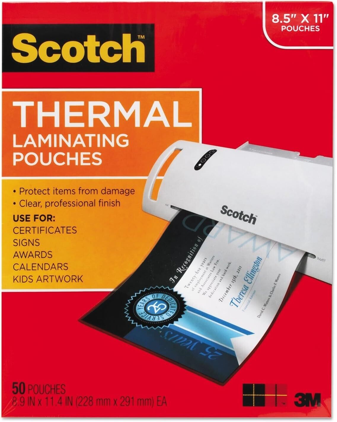 3M TP3854-50 50x Thermal Laminating Pouches 3 mil 9"x11.5" Glossy 2-Sided