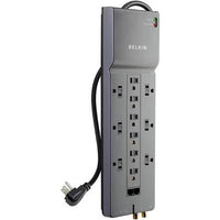 Belkin BE112234-08 8Ft Corded 12 Outlets Surge Power RJ45 RJ11 Coax Protect Gray