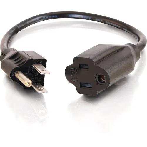 C2G 03137 1Ft (12") Power Extension Outlet Saving Cord 18AWG Heavy Duty Black