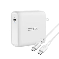 Codi A01118 100W Wall USB-C Fast Charger Power Delivery EPR Braided Cable White