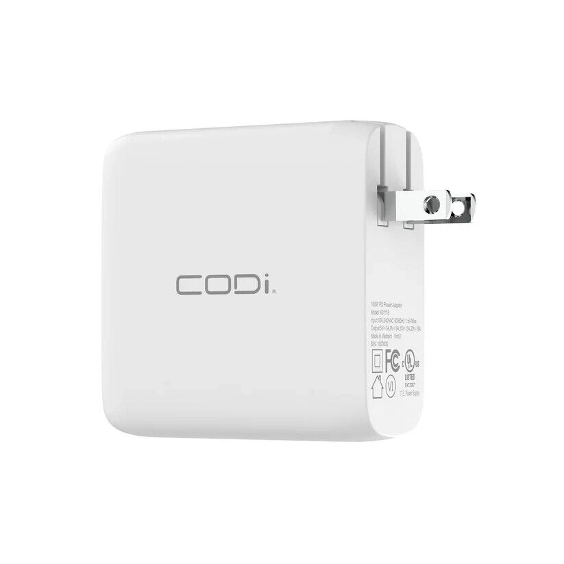 Codi A01118 100W Wall USB-C Fast Charger Power Delivery EPR Braided Cable White