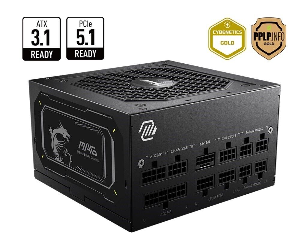 MSI MAGA850GLPCIE5II 80 Plus Gold 850W PCIE5 II ATX3.1 SATA Modular Power Supply