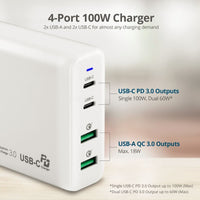SIIG AC-PW1P11-S1 100W Dual USB-C PD Quick Charger 3.0 Combo Power Charger White