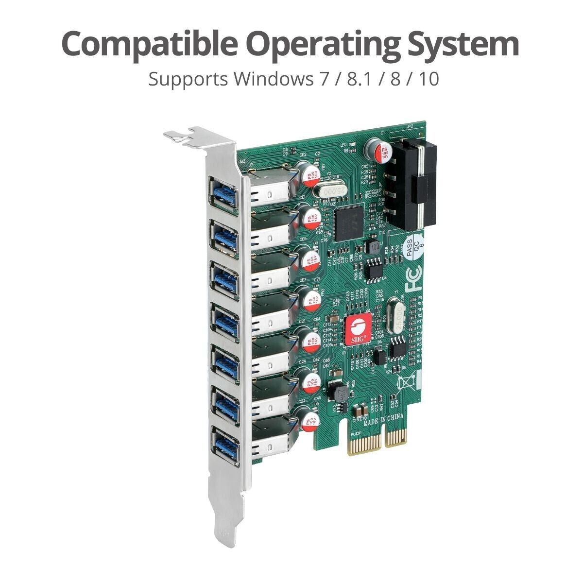 SIIG JU-P70211-S1 7 Port USB 3.0 Type A 5 Gbps PCIe 2.0 Expansion Card w Molex