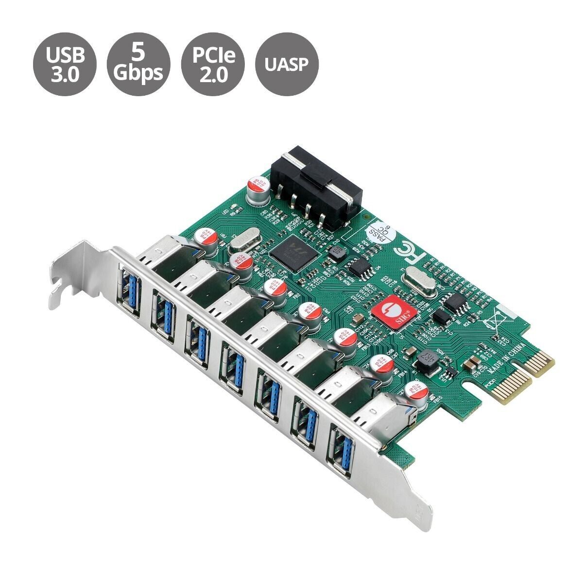 SIIG JU-P70211-S1 7 Port USB 3.0 Type A 5 Gbps PCIe 2.0 Expansion Card w Molex