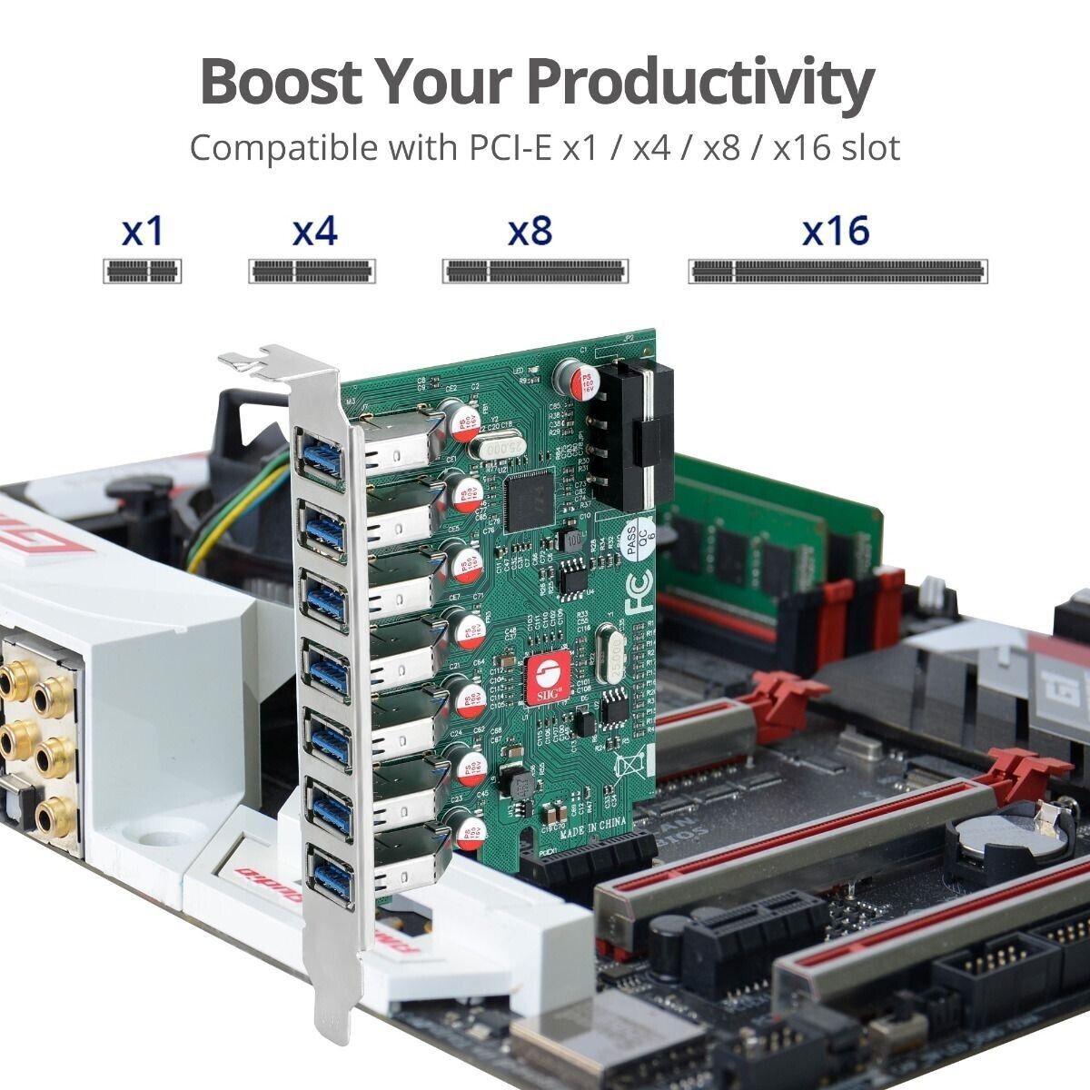 SIIG JU-P70211-S1 7 Port USB 3.0 Type A 5 Gbps PCIe 2.0 Expansion Card w Molex
