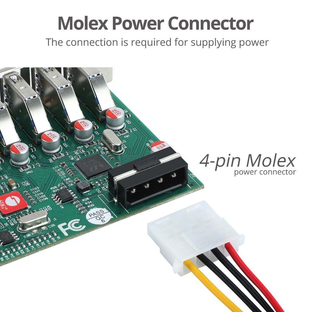 SIIG JU-P70211-S1 7 Port USB 3.0 Type A 5 Gbps PCIe 2.0 Expansion Card w Molex
