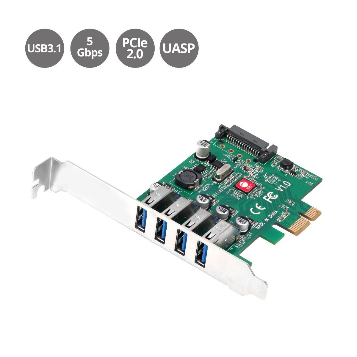 SIIG JU-P40A11-S1 4 Port USB 3.0 Type A 5Gbps Low Profile PCIe Expansion Card